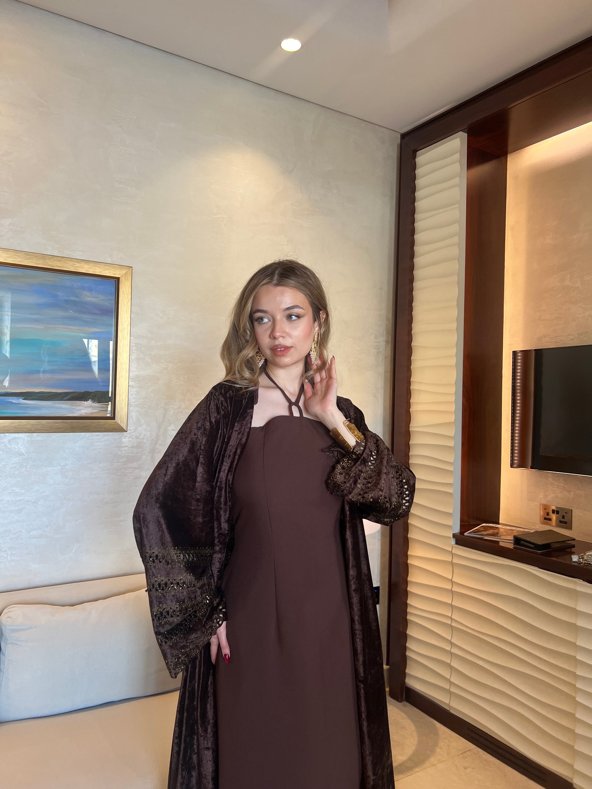 Brown velvet dress